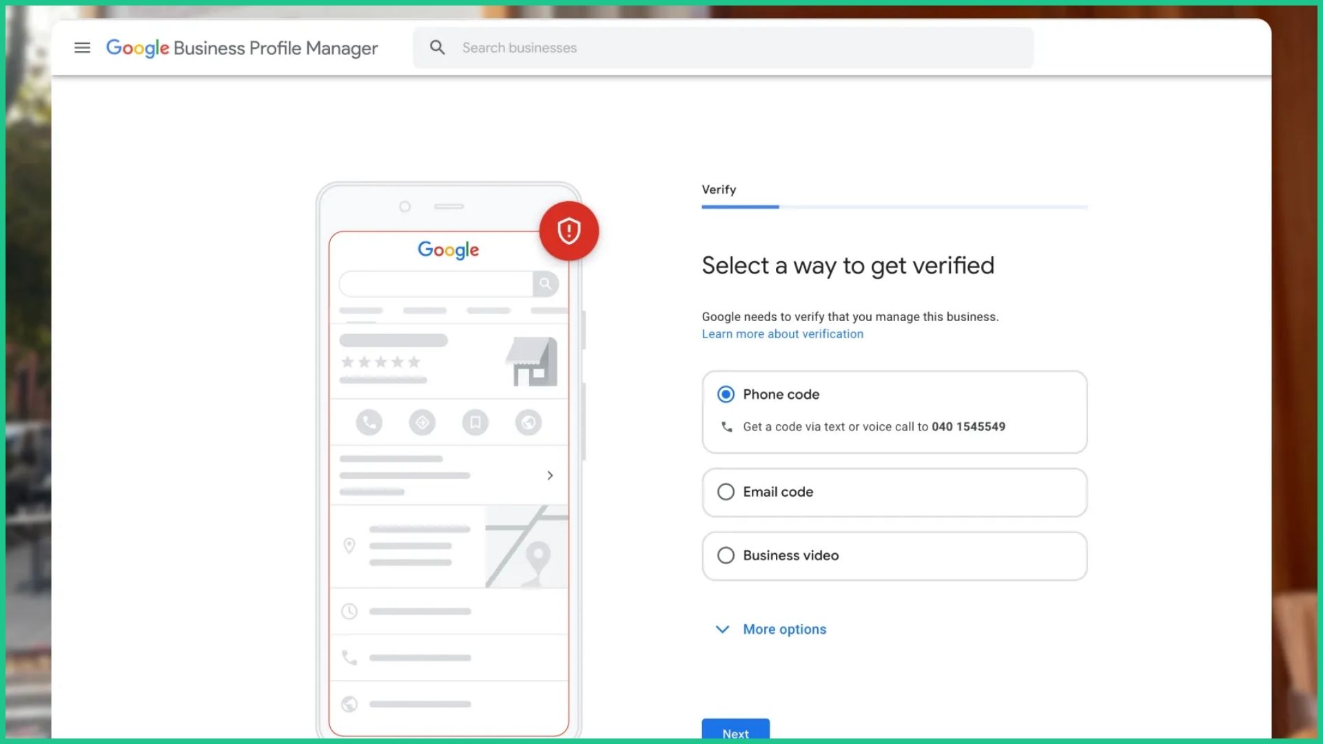 Mỗi hồ sơ nhà hàng có thể được Google cung cấp phương thức xác minh khác nhau