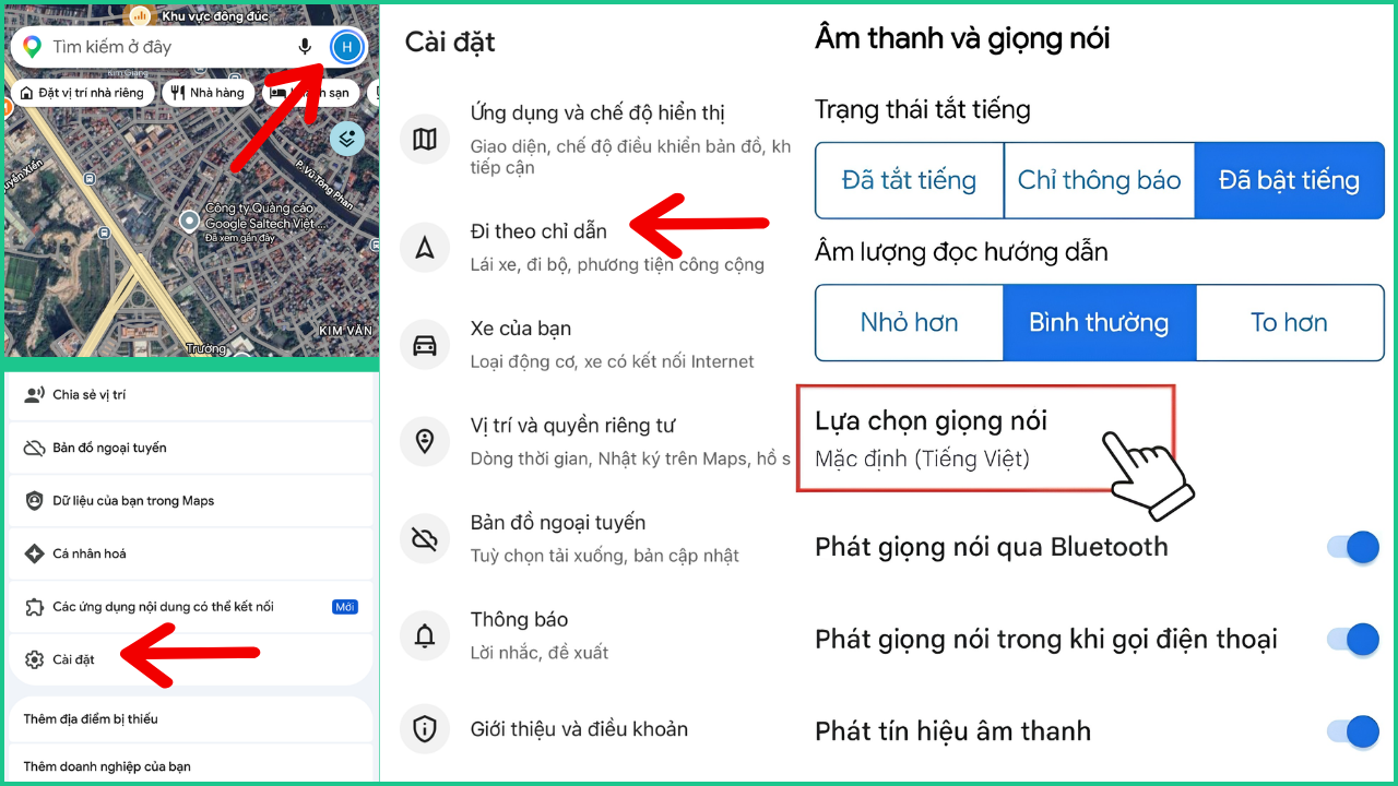 Google Maps cho phép thay đổi giọng nói và điều chỉnh âm lượng trong phần cài đặt điều hướng