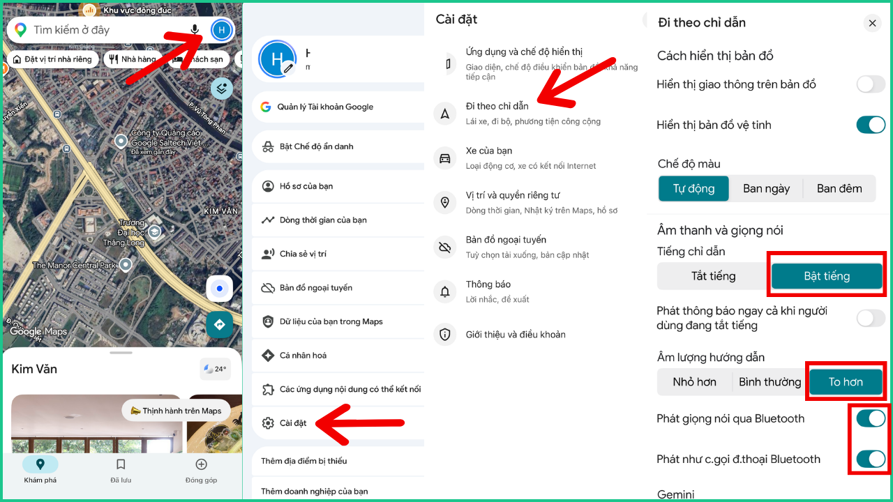 Cài đặt Google Maps cho phép bật tiếng, tăng âm lượng hướng dẫn và phát giọng nói qua Bluetooth